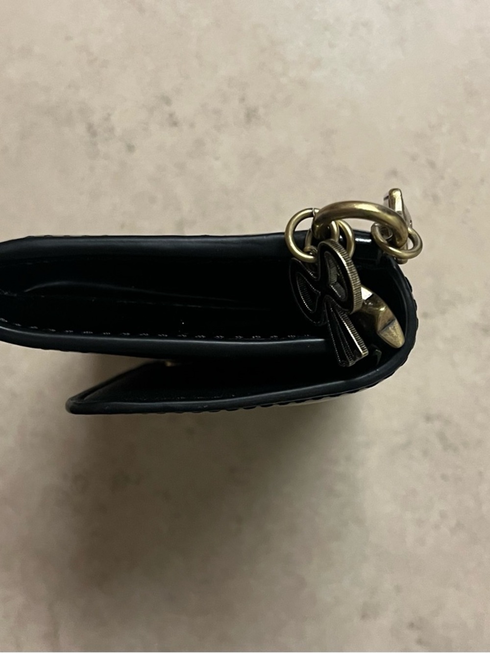 Coach Spazzolato Leather Black Wallet with gold charm - Picture 4 of 4